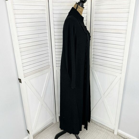 Vivian Chan Shaw Scallop Hem Duster Cardigan Sweater Black Large Open - Picture 3 of 13